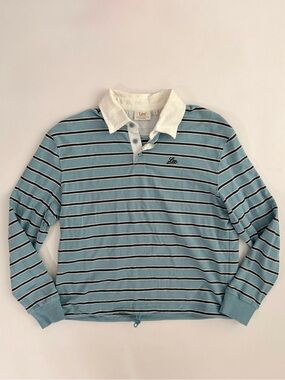 Lee Blue Striped Rugby Polo with White Collar